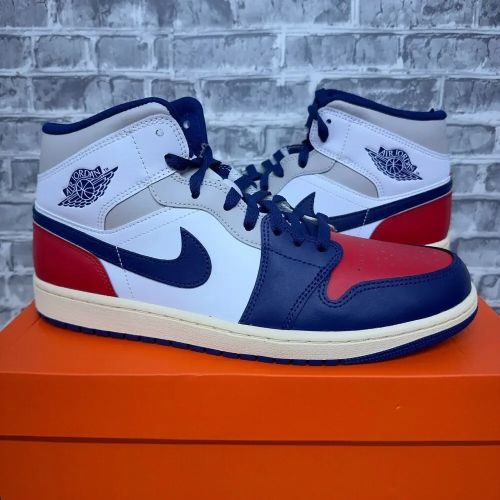 Nike Air Jordan 1 Mid Rare Air White Deep Royal Red USA DQ8426-102 Mens 11.5